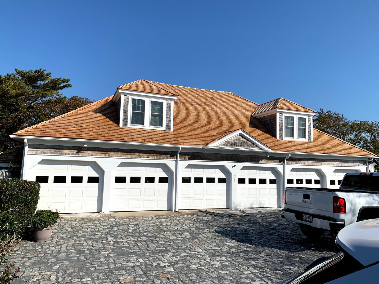 Before: Red Cedar Roof Six Car Garage